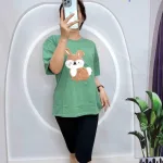 Đồ bộ quần lửng đen áo tay ngắn in hình chú thỏ
