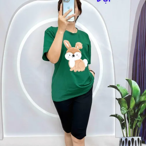 Đồ bộ quần lửng đen áo tay ngắn in hình con sóc