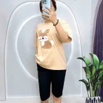 Đồ bộ quần lửng đen áo tay ngắn in hình con sóc