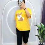 Đồ bộ quần lửng đen áo tay ngắn in hình con sóc
