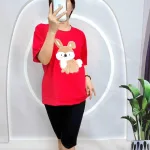 Đồ bộ quần lửng đen áo tay ngắn in hình con sóc