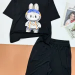 Đồ bộ quần lửng đen áo tay ngắn in hình gấu