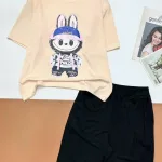 Đồ bộ quần lửng đen áo tay ngắn in hình gấu