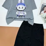 Đồ bộ quần lửng đen áo tay ngắn in hình gấu