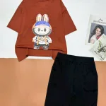 Đồ bộ quần lửng đen áo tay ngắn in hình gấu