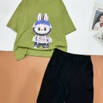 Đồ bộ quần lửng đen áo tay ngắn in hình gấu