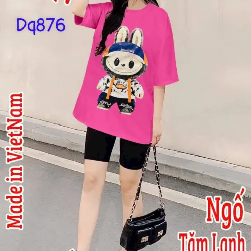 Đồ bộ quần lửng đen áo tay ngắn in hình gấu