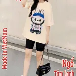 Đồ bộ quần lửng đen áo tay ngắn in hình gấu