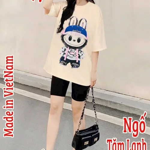 Đồ bộ quần lửng đen áo tay ngắn in hình gấu