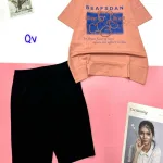 Đồ bộ quần lửng đen áo tay ngắn in hình gấu chữ