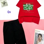 Đồ bộ quần lửng đen áo tay ngắn in hình gấu chữ