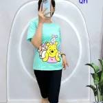 Đồ bộ quần lửng đen áo tay ngắn in hình nhiều gấu