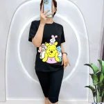Đồ bộ quần lửng đen áo tay ngắn in hình nhiều gấu