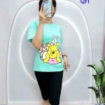 Đồ bộ quần lửng đen áo tay ngắn in hình nhiều gấu