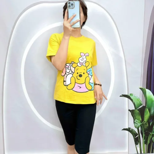 Đồ bộ quần lửng đen áo tay ngắn in hình nhiều gấu