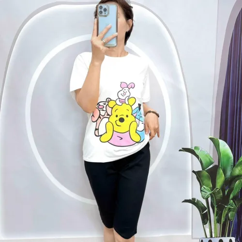 Đồ bộ quần lửng đen áo tay ngắn in hình nhiều gấu