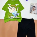 Đồ bộ quần lửng đen áo tay ngắn in hình thỏ mặc quần jean