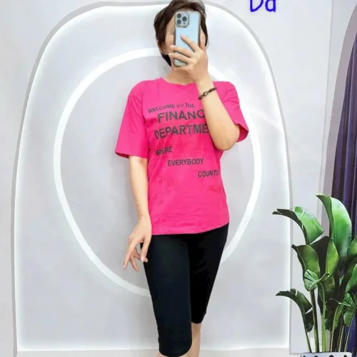 Đồ bộ quần lửng đen áo tay ngắn in nhiều chữ