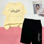 Đồ bộ quần lửng đen áo tay ngắn in nhiều chữ áo và quần