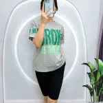 Đồ bộ quần lửng đen áo tay ngắn in nhiều chữ lớn