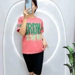 Đồ bộ quần lửng đen áo tay ngắn in nhiều chữ lớn