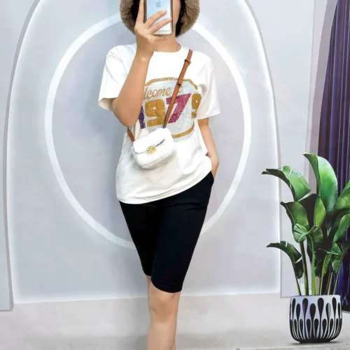 Đồ bộ quần lửng đen áo tay ngắn in số 197