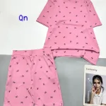 Đồ bộ quần lửng gân xẻ tà in nhiều nơ