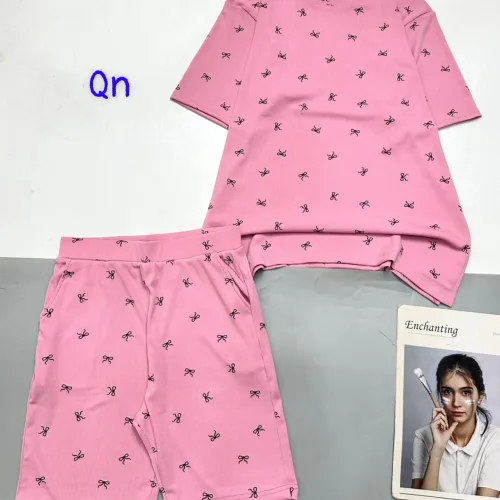Đồ bộ quần lửng gân xẻ tà in nhiều nơ