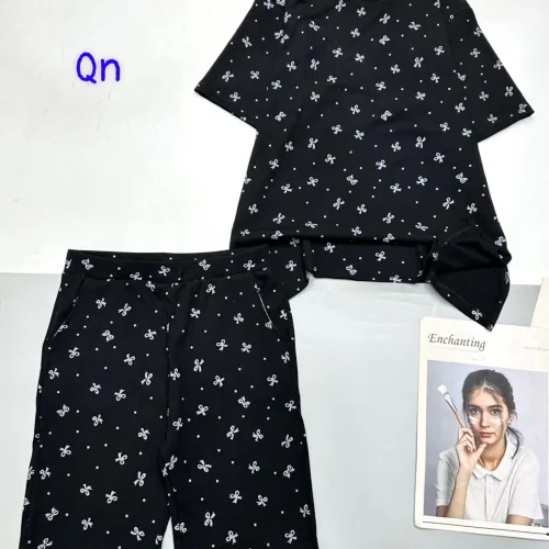 Đồ bộ quần lửng gân xẻ tà in nhiều nơ