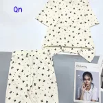 Đồ bộ quần lửng gân xẻ tà in nhiều nơ