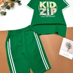 Đồ bộ quần lửng hai sọc áo tay ngắn in chữ KIDZIP