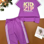 Đồ bộ quần lửng hai sọc áo tay ngắn in chữ KIDZIP
