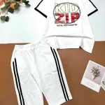 Đồ bộ quần lửng hai sọc áo tay ngắn in chữ KIDZIP