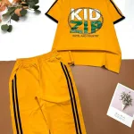 Đồ bộ quần lửng hai sọc áo tay ngắn in chữ KIDZIP