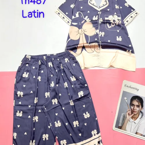 Đồ bộ quần lửng latin áo tay ngắn cổ bẻ in nhiều hình