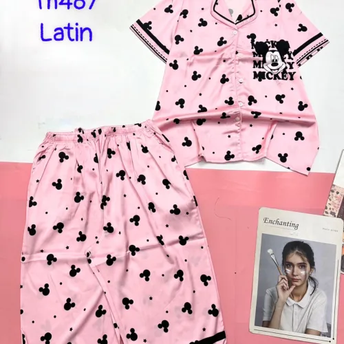Đồ bộ quần lửng latin áo tay ngắn cổ bẻ in nhiều hình