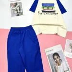 Đồ bộ quần lửng màu của tay áo tay ngắn in chữ BALENCIAGA