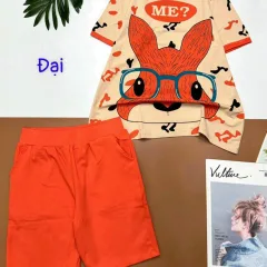 Đồ bộ quần lửng màu cùng màu áo in hình con thỏ đeo kính
