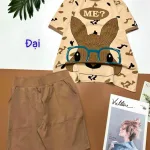 Đồ bộ quần lửng màu cùng màu áo in hình con thỏ đeo kính