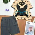 Đồ bộ quần lửng màu cùng màu áo in hình con thỏ đeo kính