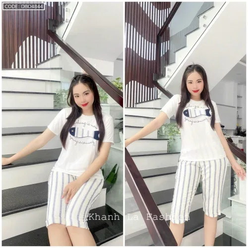 Đồ bộ quần lửng màu sọc áo tay ngắn in hình cá