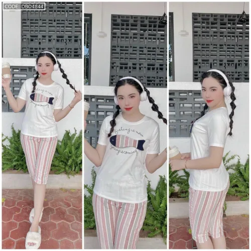 Đồ bộ quần lửng màu sọc áo tay ngắn in hình cá