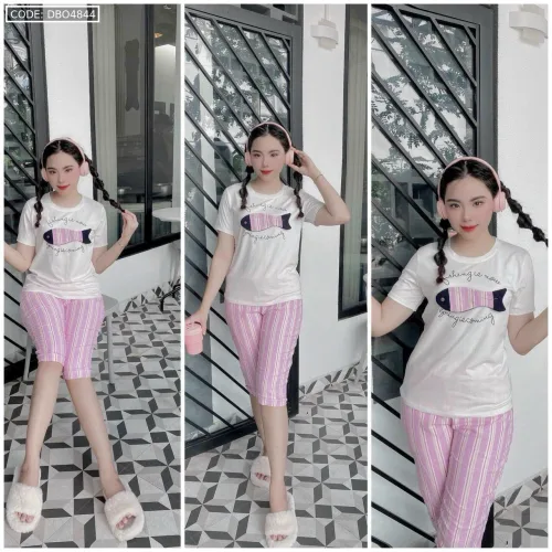Đồ bộ quần lửng màu sọc áo tay ngắn in hình cá