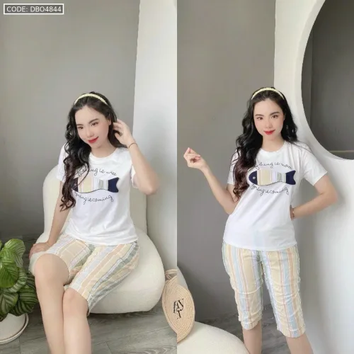 Đồ bộ quần lửng màu sọc áo tay ngắn in hình cá