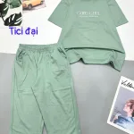 Đồ bộ quần lửng màu trơn áo tay ngắn in chữ GOOD GIRL