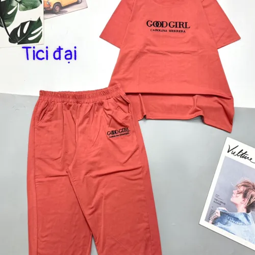 Đồ bộ quần lửng màu trơn áo tay ngắn in chữ GOOD GIRL