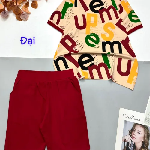Đồ bộ quần lửng màu trơn áo tay ngắn in nhiều chữ