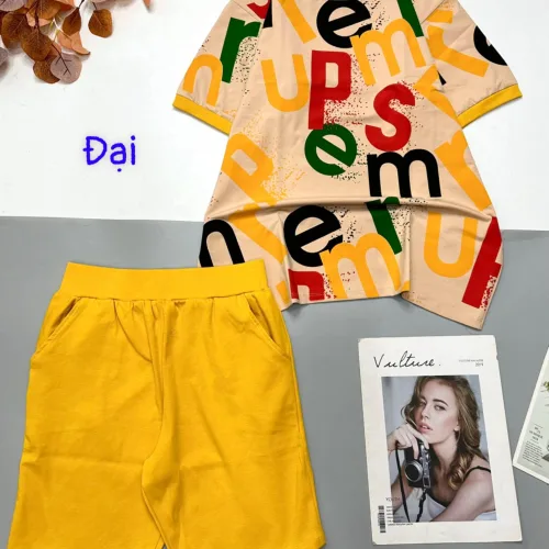 Đồ bộ quần lửng màu trơn áo tay ngắn in nhiều chữ