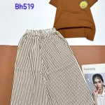 Đồ bộ quần lửng sọc áo tay ngắn in mèo mặt cười gấu