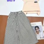 Đồ bộ quần lửng sọc áo tay ngắn in mèo mặt cười gấu